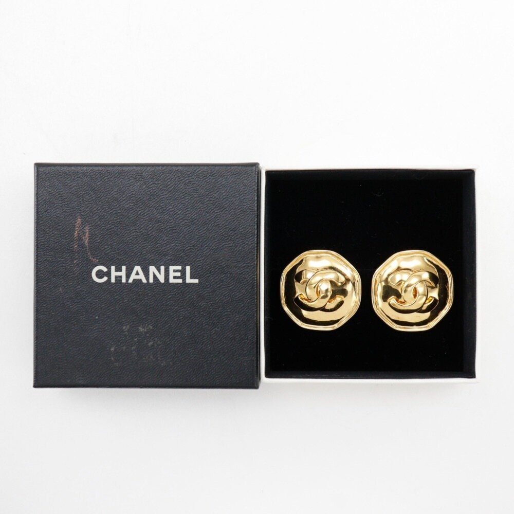 CHANEL Authentic Gold Logo Earrings - Picture 6 of 6